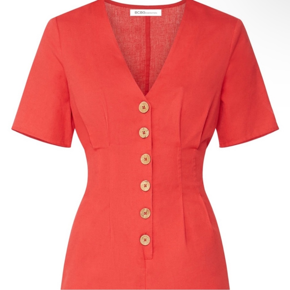 Red Button-Front Romper - Picture 2 of 8